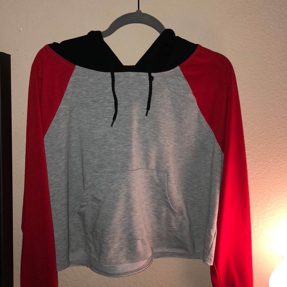 Red and grey cropped hoodie